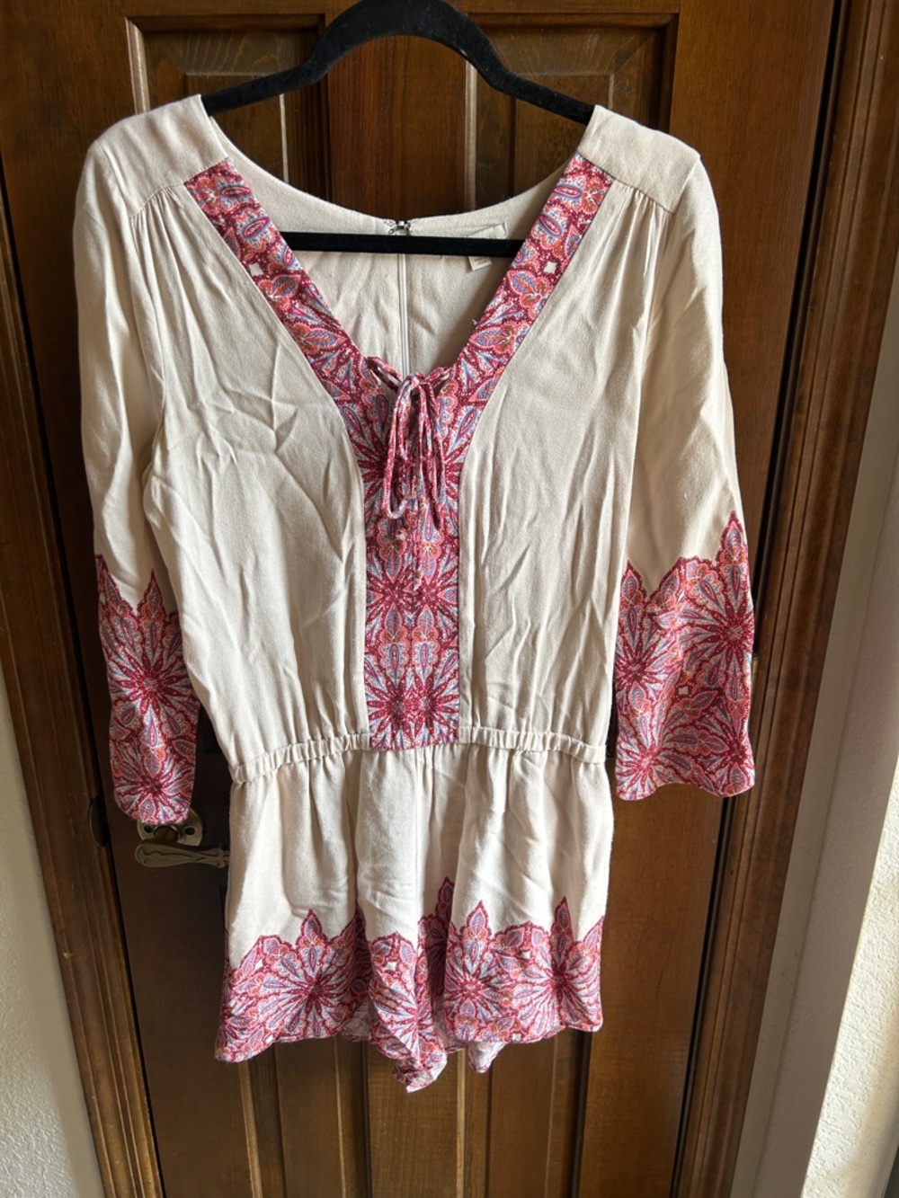 Ella Moss Cream Tunic with Pink Paisley Trim
